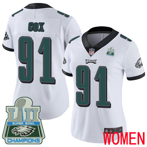 Women Philadelphia Eagles #91 Fletcher Cox White Vapor Untouchable NFL Jersey Limited Player Super Bowl LII 100th